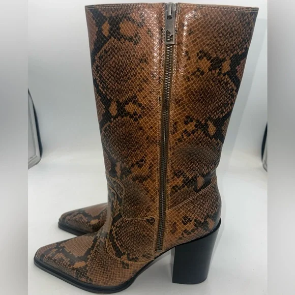 Franco Sarto Womens Jaxon Mid Calf Heeled Boot Snakeskin Embossed Size 8.5M NWB - Picture 5 of 14